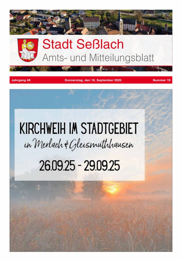 Amts- und Mitteilungsblatt Stadt Seßlach Titelblatt 19/2025