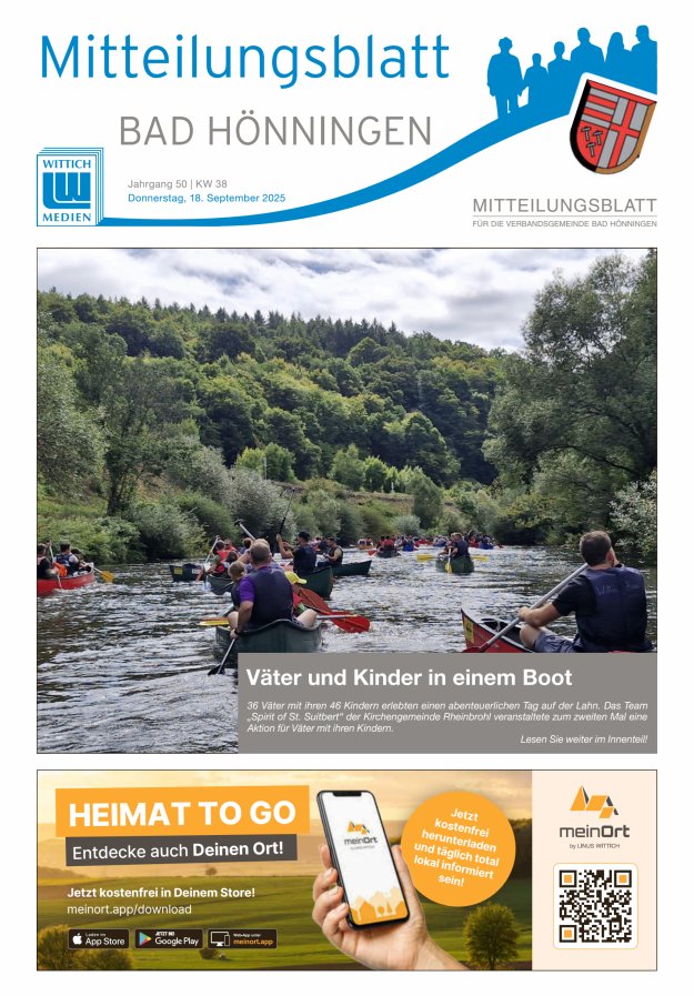 Mitteilungsblatt für den Bereich der Verbandsgemeinde Bad Hönningen Titelblatt 38/2025