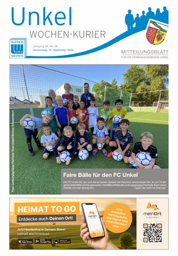 Wochen-Kurier Verbandsgemeinde Unkel Titelblatt 38/2025