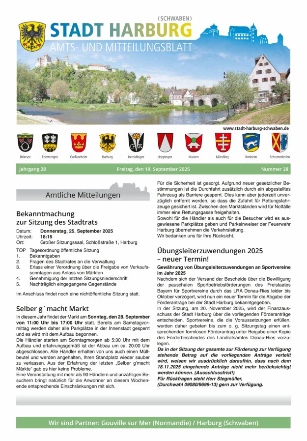 Amts- und Mitteilungsblatt der Stadt Harburg Titelblatt 38/2025