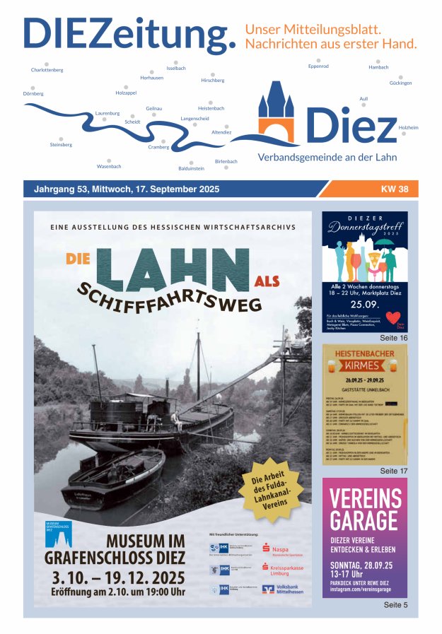 Mitteilungsblatt der Verbandsgemeinde Diez und der Ortsgemeinden Titelblatt 38/2025