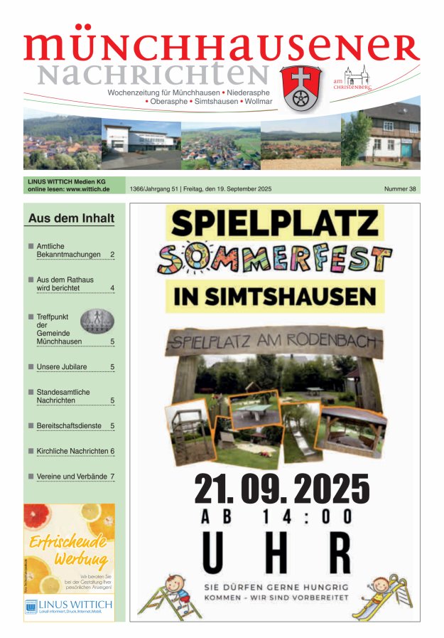 Münchhausener Nachrichten Titelblatt 38/2025
