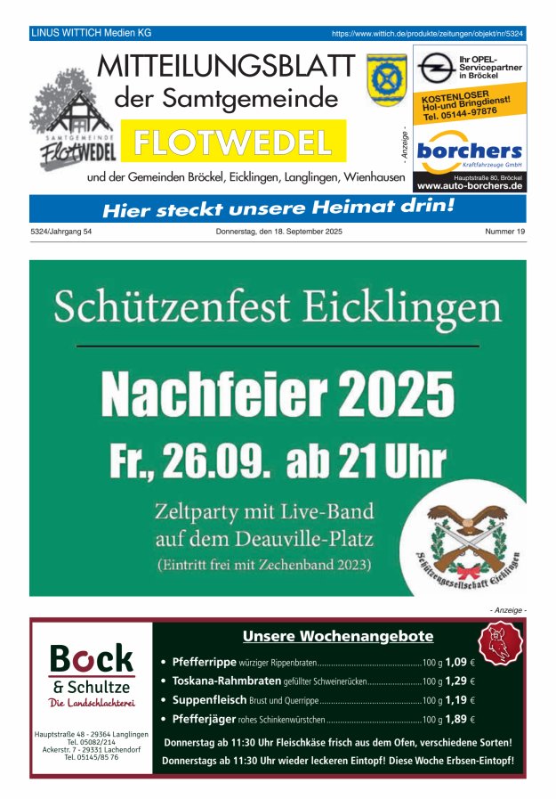 Mitteilungsblatt der Samtgemeinde Flotwedel Titelblatt 19/2025