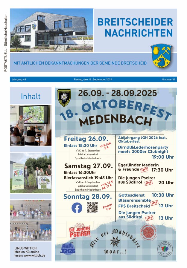 Breitscheider Nachrichten Titelblatt 38/2025