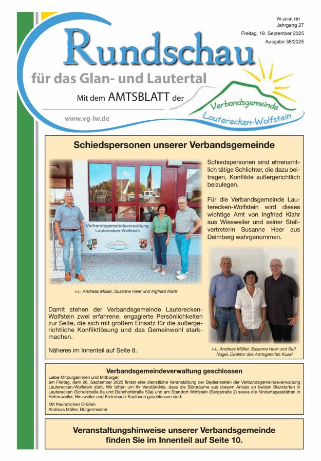 Rundschau für das Glan- und Lautertal Titelblatt 38/2025