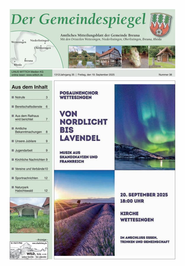Der Gemeindespiegel (Breuna) Titelblatt 38/2025