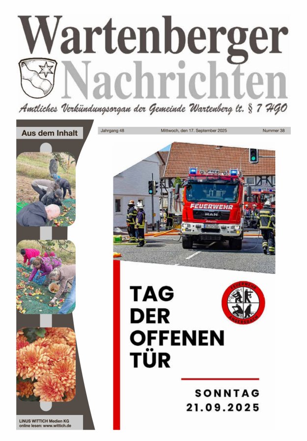Wartenberger Nachrichten Titelblatt 38/2025