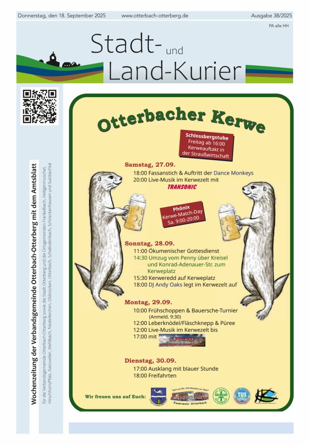 Stadt- und Land-Kurier Otterbach-Otterberg Titelblatt 38/2025