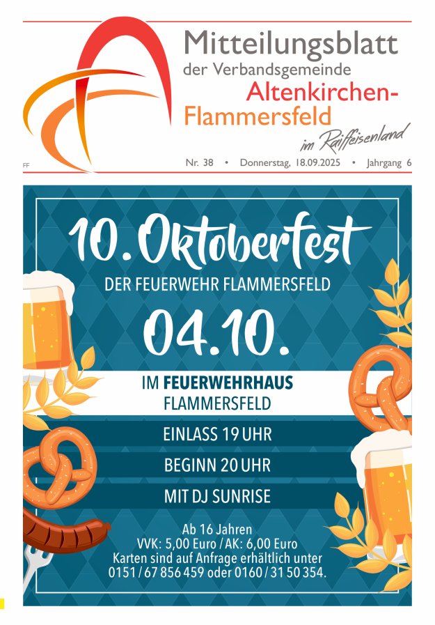 Mitteilungsblatt Verbandsgemeinde Altenkirchen-Flammersfeld Ausg Flammersfeld Titelblatt 38/2025