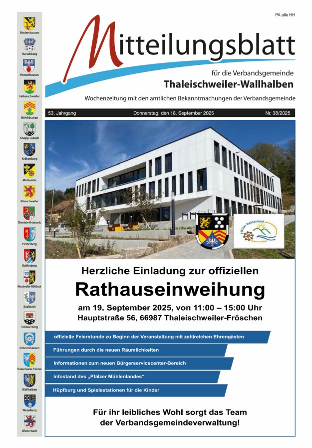 Mitteilungsblatt VG Thaleischweiler-Wallhalben Titelblatt 38/2025