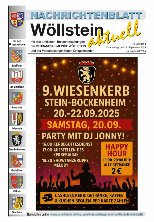 Nachrichtenblatt Wöllstein aktuell Titelblatt 38/2025