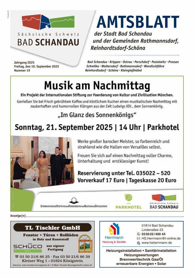 Amtsblatt der Stadt Bad Schandau und der Gemeinden Titelblatt 19/2025