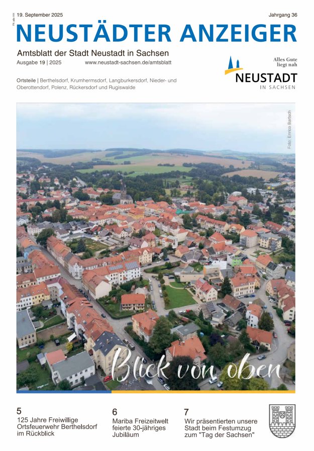 Neustädter Anzeiger - Amts- und Heimatblatt der Stadt Neustadt in Sachsen Titelblatt 19/2025