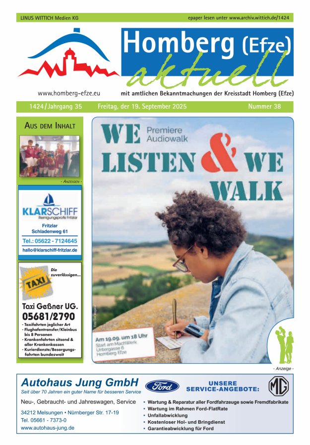 Homberg Efze aktuell Titelblatt 38/2025