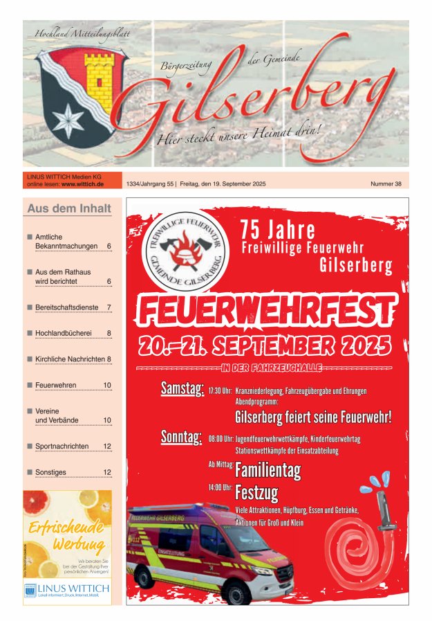 Hochland Mitteilungsblatt Gilserberg Titelblatt 38/2025