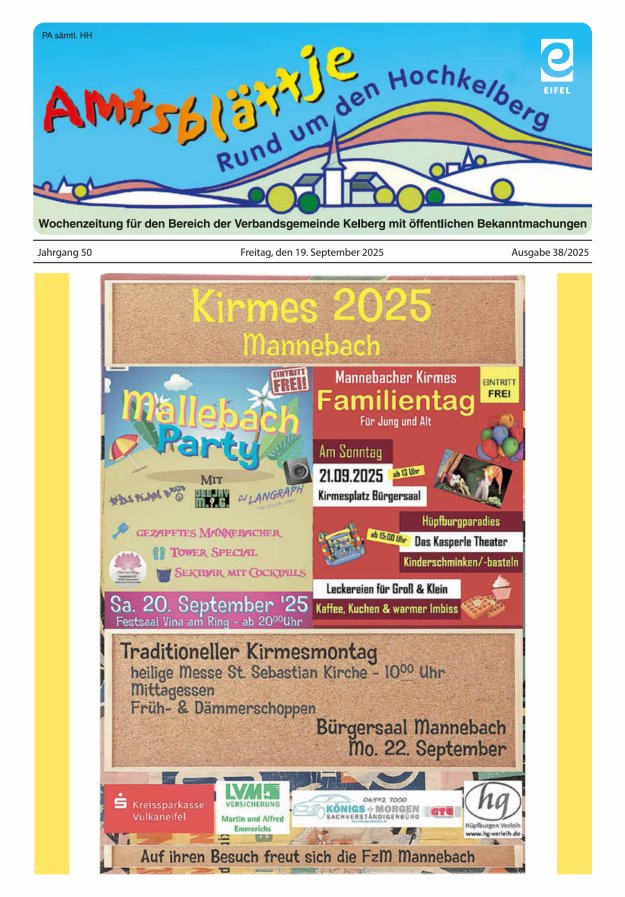 Amtsblättje - Rund um den Hochkelberg Titelblatt 38/2025