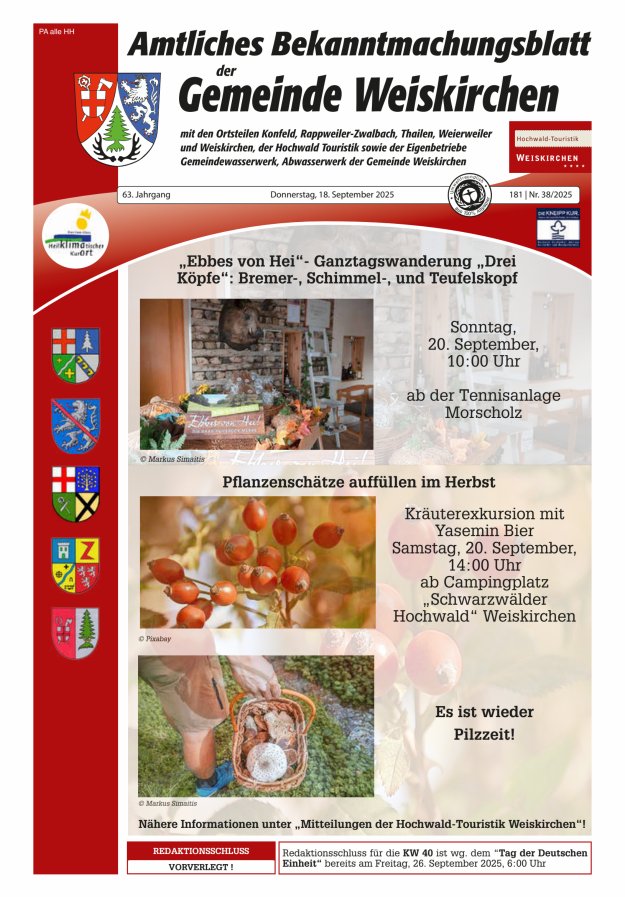 Amtliches Bekanntmachungsblatt der Gemeinde Weiskirchen Titelblatt 38/2025