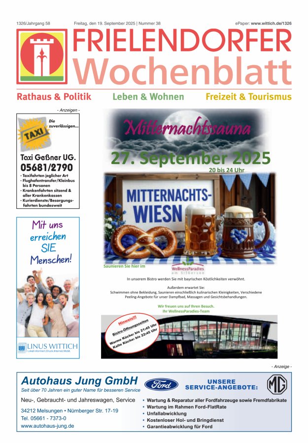 Frielendorfer Wochenblatt Titelblatt 38/2025