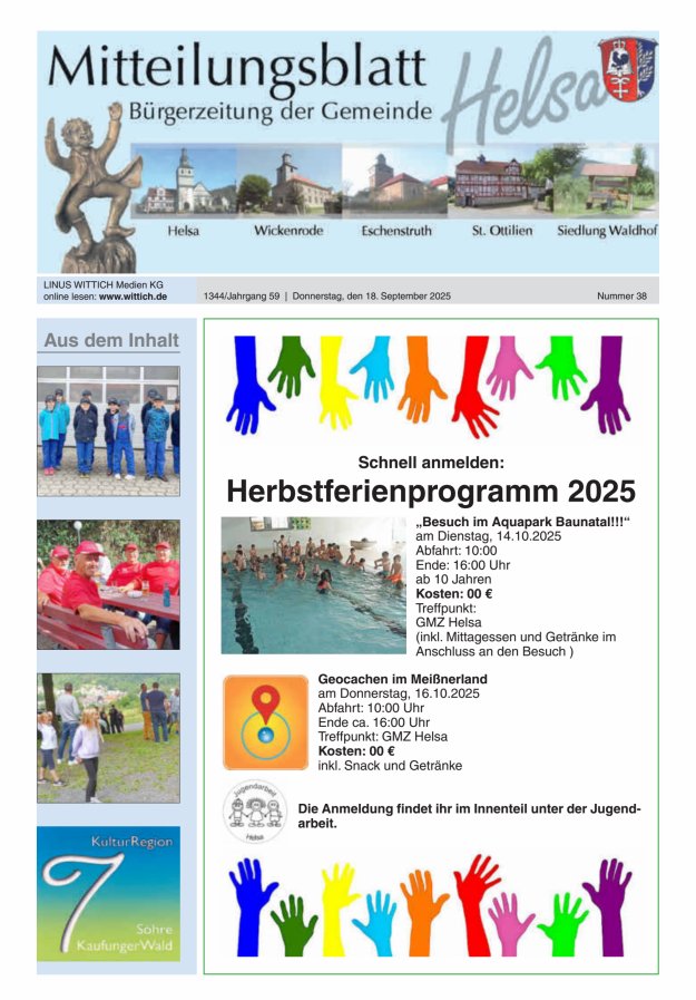 Mitteilungsblatt Helsa Titelblatt 38/2025