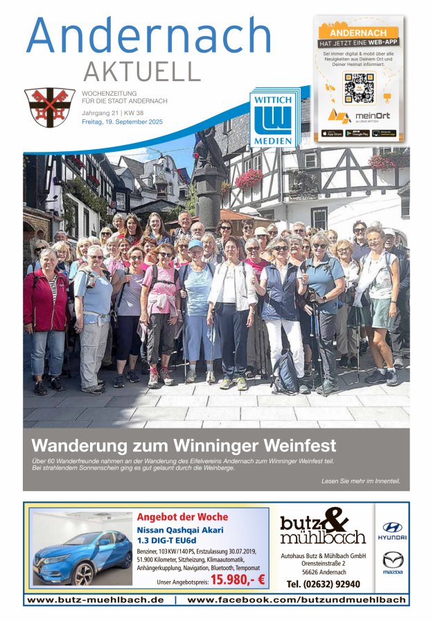Andernach aktuell Titelblatt 38/2025