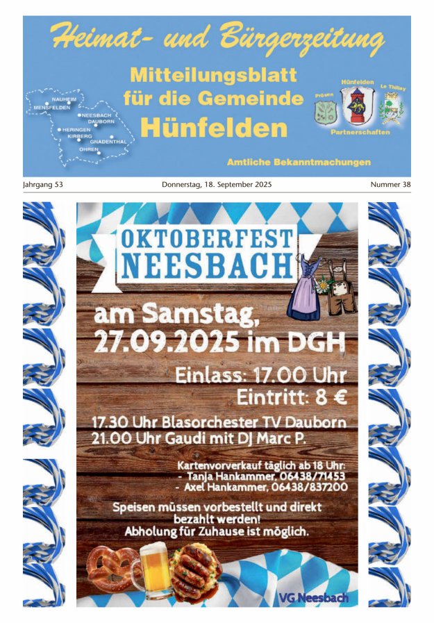 Mitteilungsblatt für die Gemeinde Hünfelden Titelblatt 38/2025