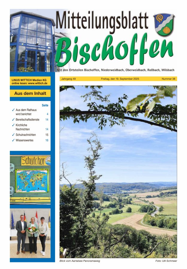 Mitteilungsblatt für die Gemeinde Bischoffen Titelblatt 38/2025
