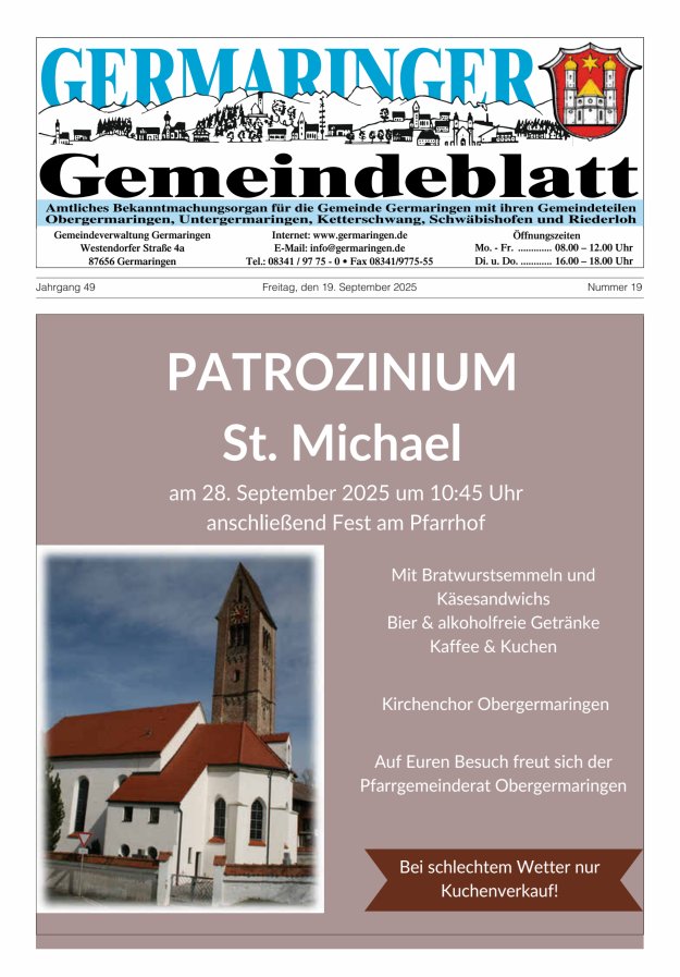 Germaringer Gemeindeblatt Titelblatt 19/2025