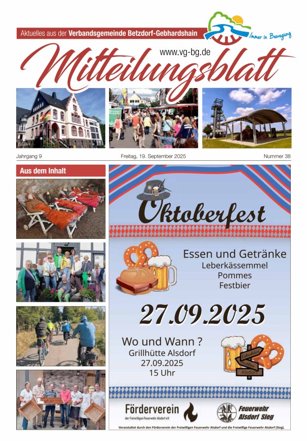 Aktuelles aus der VG Betzdorf-Gebhardshain Ausgabe Gebhardshain Titelblatt 38/2025