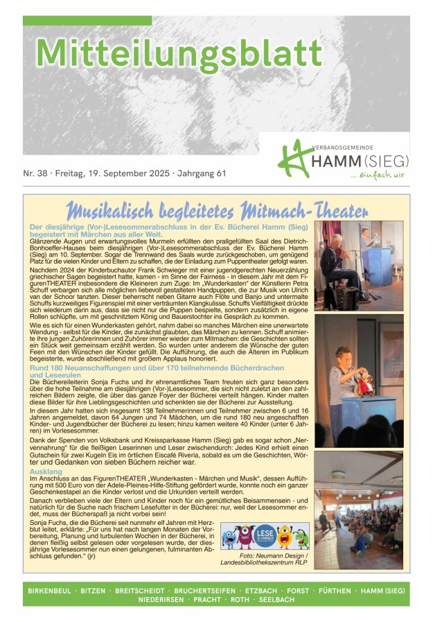 Mitteilungsblatt Hamm (Sieg) Titelblatt 38/2025