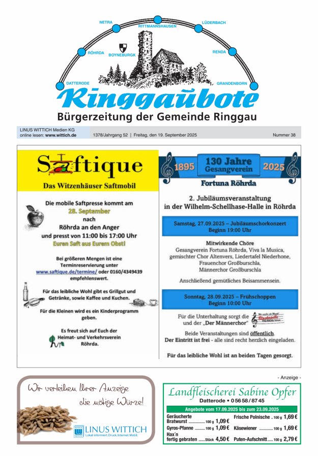 Ringgaubote Titelblatt 38/2025