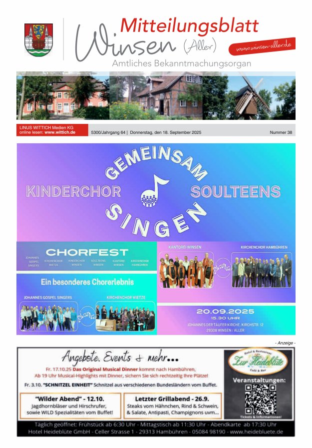 Mitteilungsblatt der Gemeinde Winsen Titelblatt 38/2025