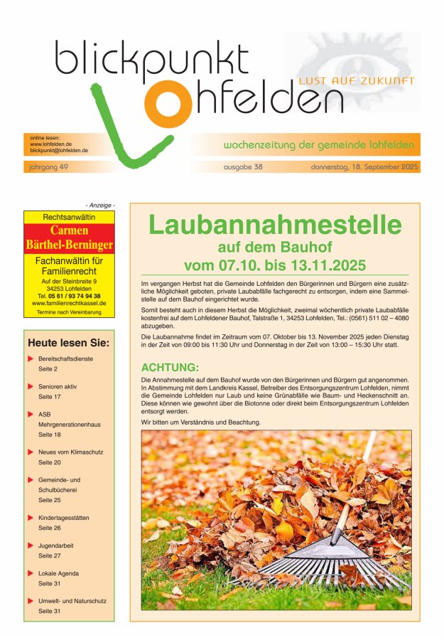 Blickpunkt Lohfelden Titelblatt 38/2025