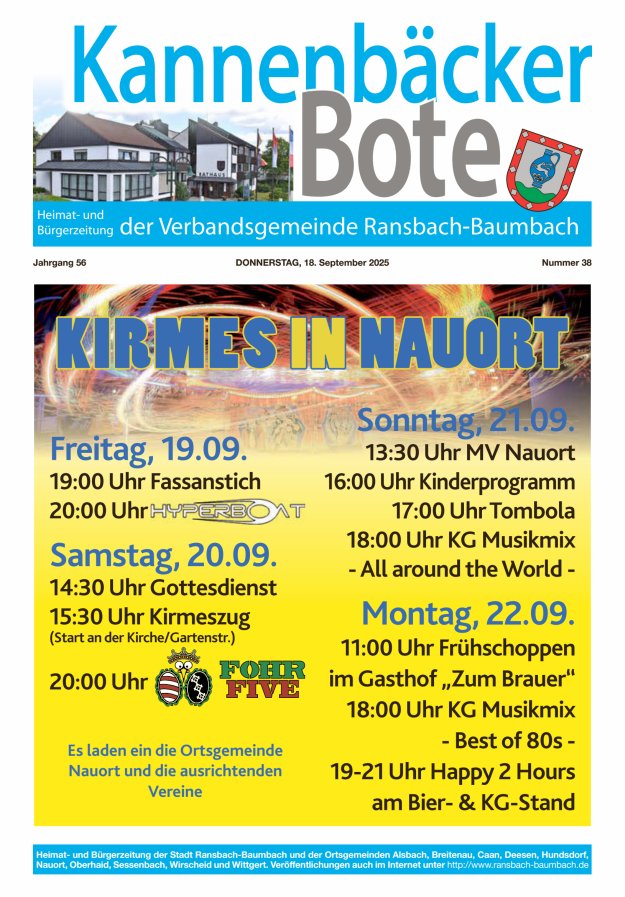 Kannenbäcker-Bote der Verbandsgemeinde Ransbach-Baumbach Titelblatt 38/2025