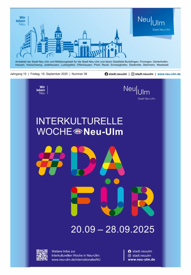 Amtsblatt der Stadt Neu-Ulm und Mitteilungsblatt für die Stadt Neu-Ulm Titelblatt 38/2025