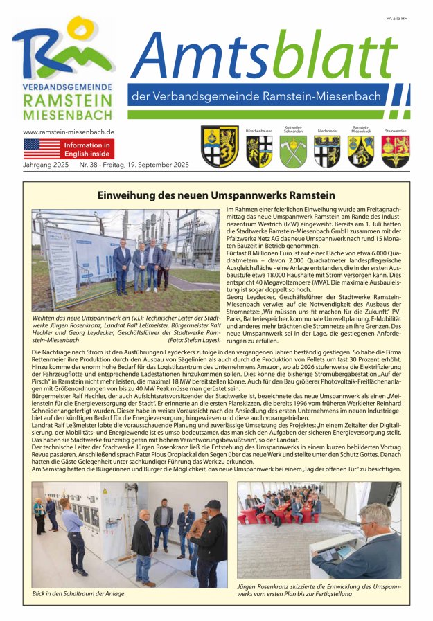 Amtsblatt VG Ramstein-Miesenbach Titelblatt 38/2025