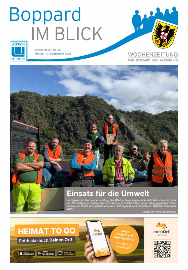 Boppard im Blick - Heimatzeitung für die Stadt Boppard Titelblatt 38/2025