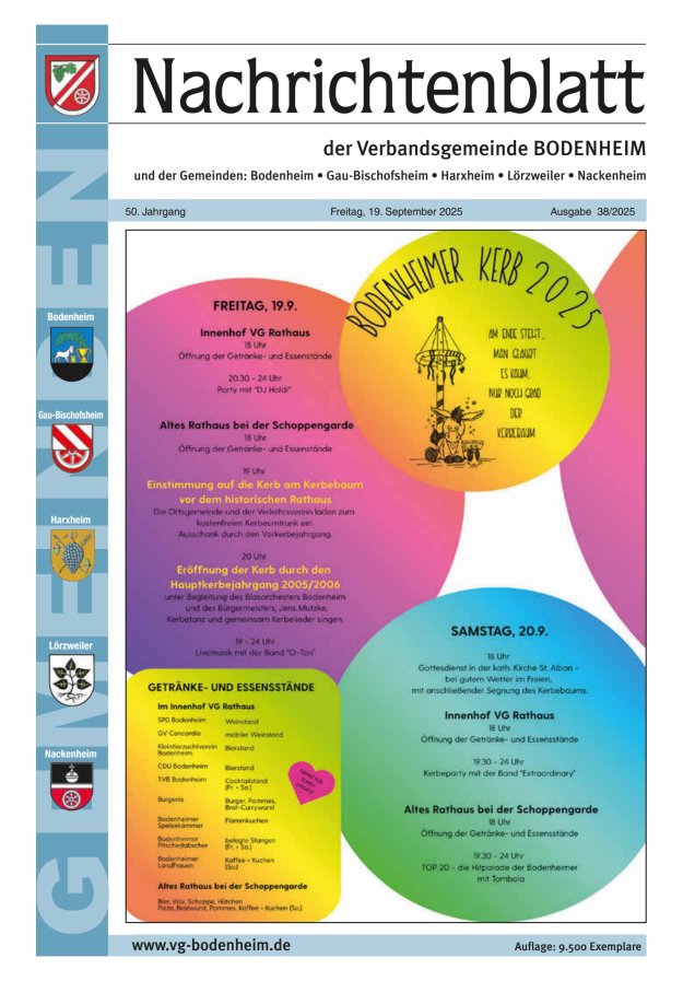 Nachrichtenblatt der VG Bodenheim              Titelblatt 38/2025