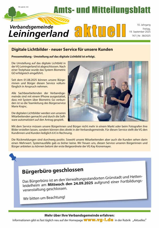 VG Leiningerland aktuell Titelblatt 38/2025