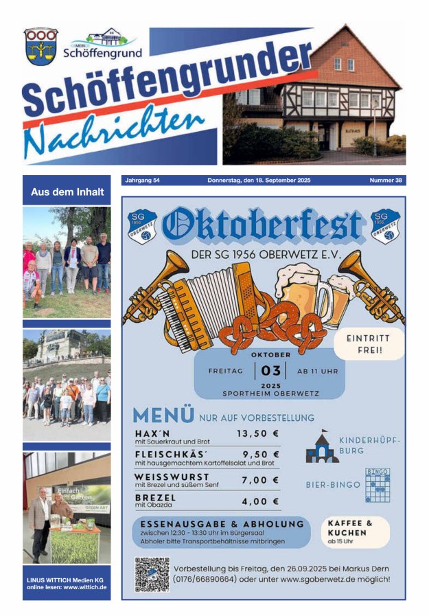Schöffengrunder Nachrichten Titelblatt 38/2025