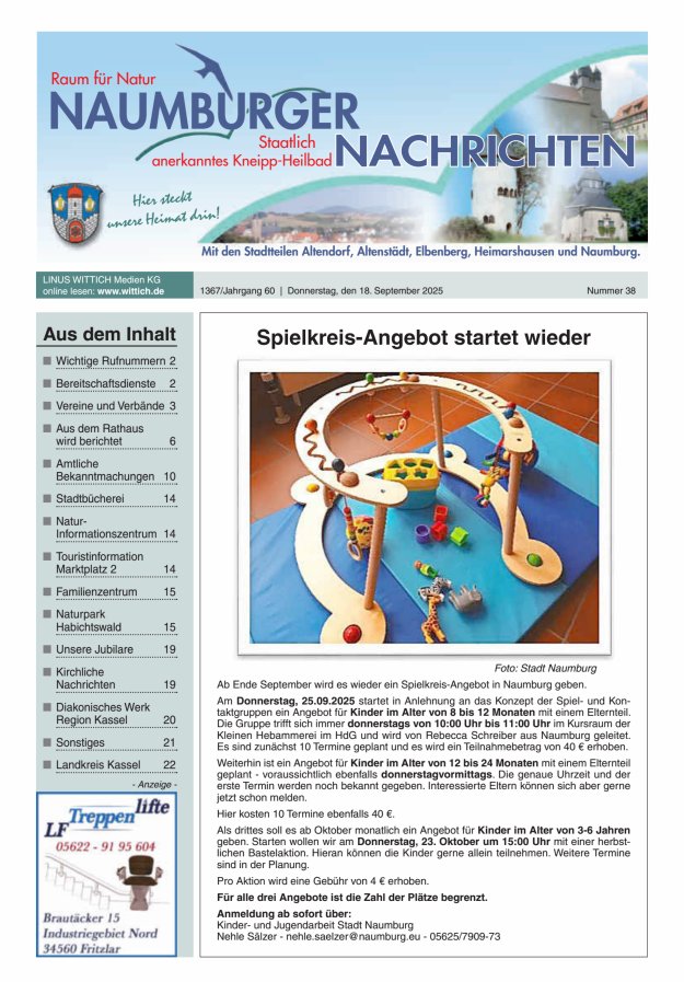 Naumburger Nachrichten Titelblatt 38/2025