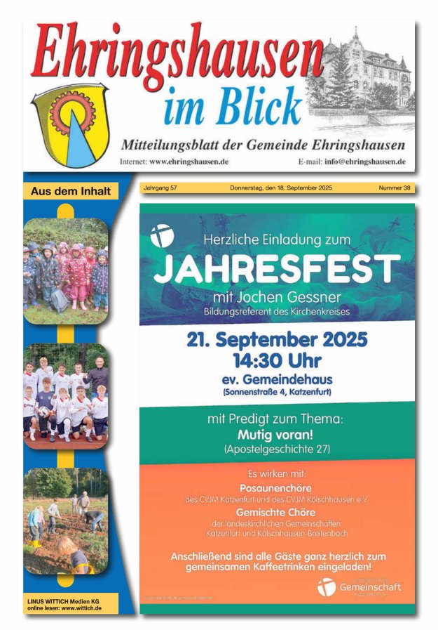 Mitteilungsblatt der Gemeinde Ehringshausen Titelblatt 38/2025