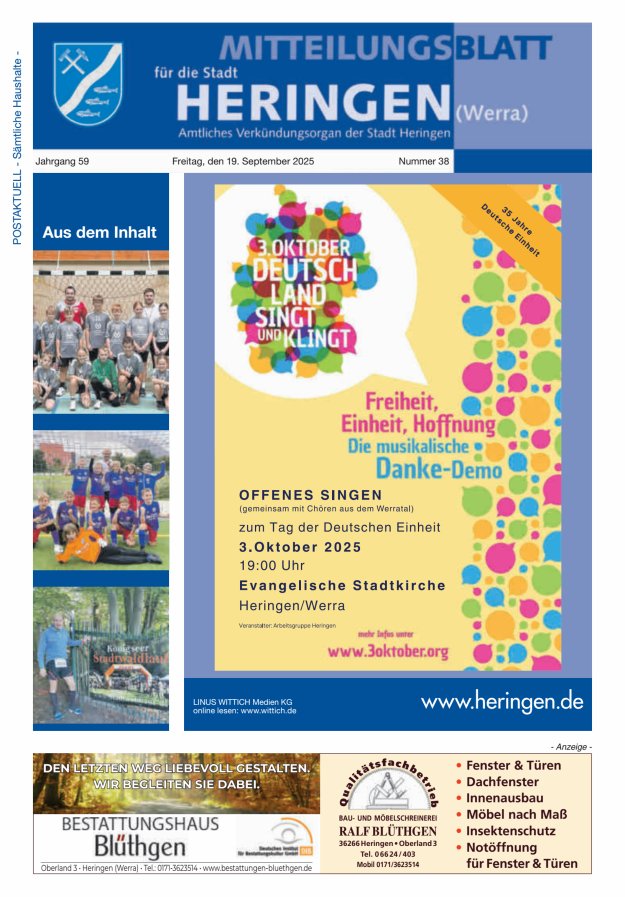 Mitteilungsblatt Heringen Titelblatt 38/2025