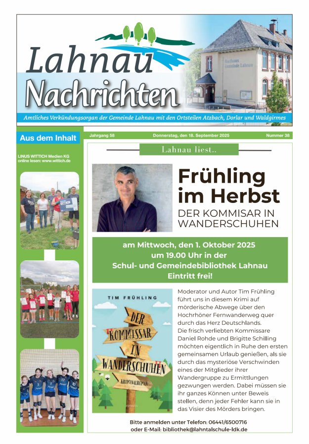 Lahnau Nachrichten Titelblatt 38/2025