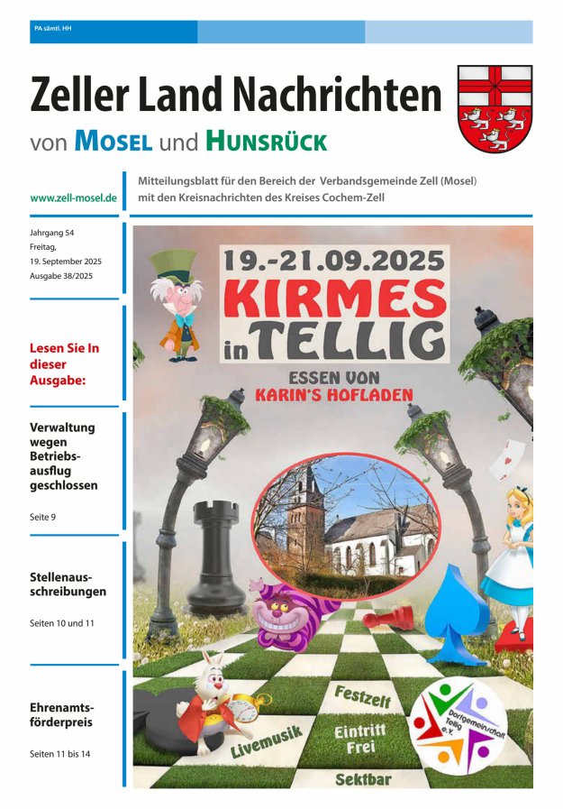 Zeller Land Nachrichten Titelblatt 38/2025
