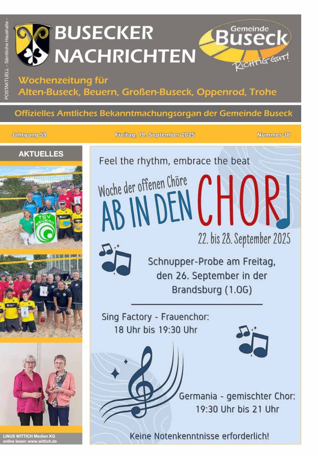 Busecker Nachrichten Titelblatt 38/2025