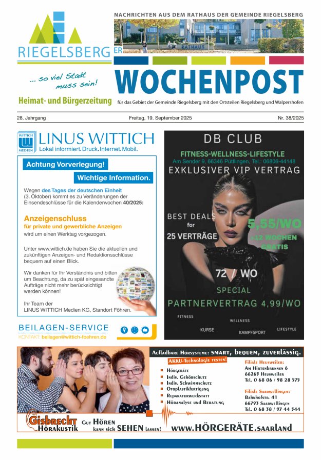 Riegelsberger Wochenpost Titelblatt 38/2025