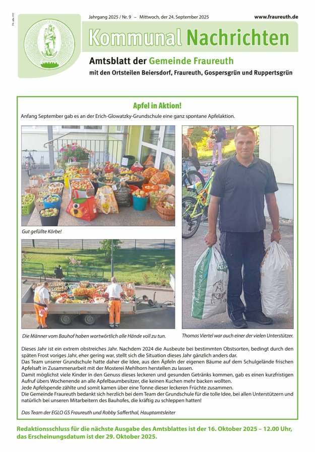 Kommunal-Nachrichten der Gemeinde Fraureuth Titelblatt 09/2025
