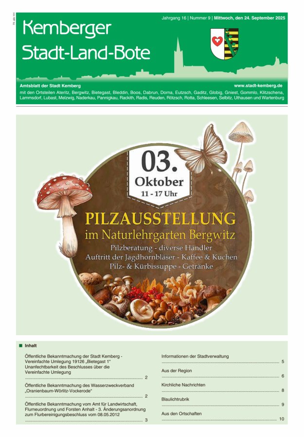 Kemberger Stadt-Land-Bote Amtsblatt der Stadt Kemberg Titelblatt 09/2025