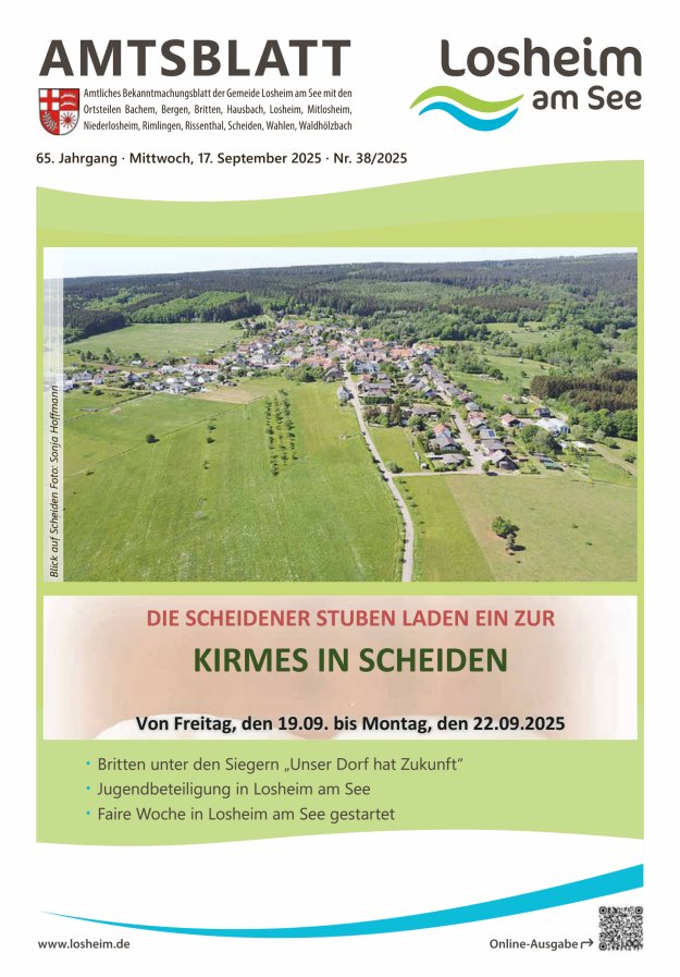 Amtliches Bekanntmachungsblatt der Gemeinde Losheim am See Titelblatt 38/2025