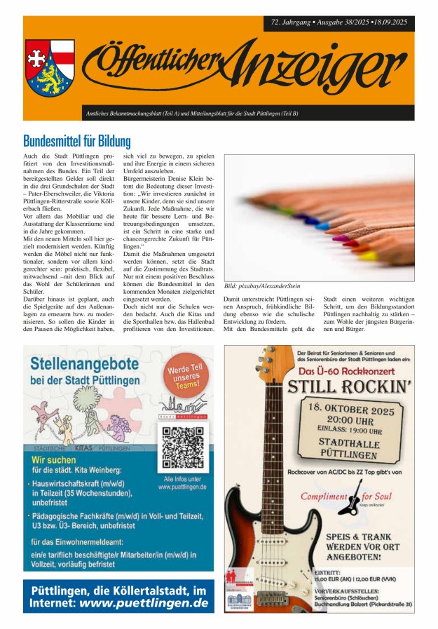 Öffentlicher Anzeiger - Stadt Püttlingen Titelblatt 38/2025